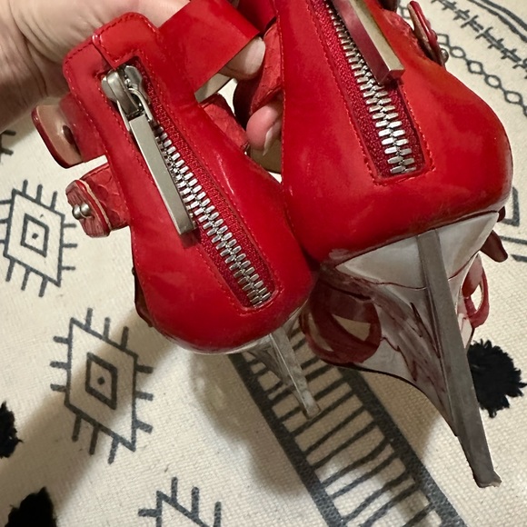 👠 Casadei Prabal Gurung Red Patent Cardiogram Wedges Platform Sandals Heels - Picture 5 of 15